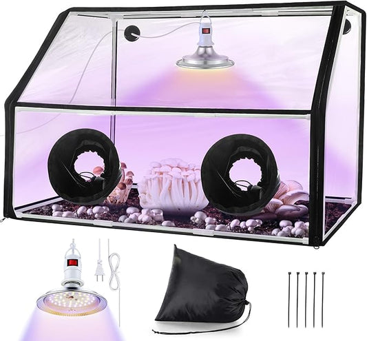 Meonum Mushroom Grow Tent and LED Growing Light Kit, 30 x 20 x 20 Inch Portable Large Still Air Box, Mycology Mushroom Growing Kit, Indoor Propagation Stations with 48 LED Mushroom Grow Lamp(Black)