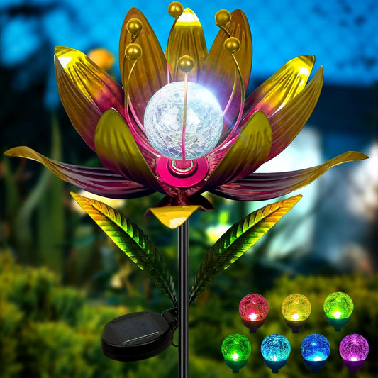 Wind Spinners Outdoor, 38 Inch Metal Wind Spinner Yard Art with Stake, Colorful Solar Windmill for Yard and Garden Lawn Patio Farmhouse Decor (Rose Red)