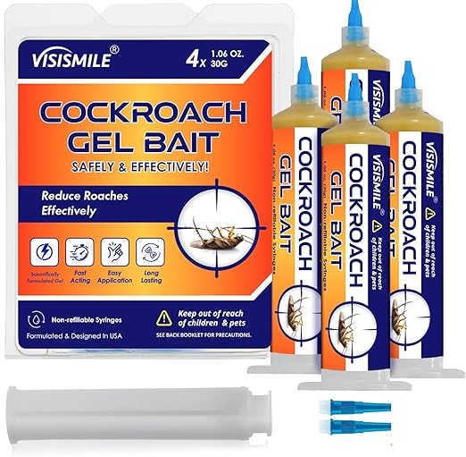 Roach Gel Bait Indoor and Outdoor: Cockroach Killer Repellents for German Cockroaches, Small Roaches – Cockroach Deterrent for Homes and Kitchens – Pet Safe Roach Control 4-Tubes