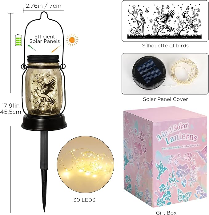 Cardinal Gifts for Women/Men Cardinal Solar Lanterns Mom Grandma Birthday Present Lantern Memorial Lights Solar Garden Decoration Outside for Yard, Patio,Backyard,Porch Torches