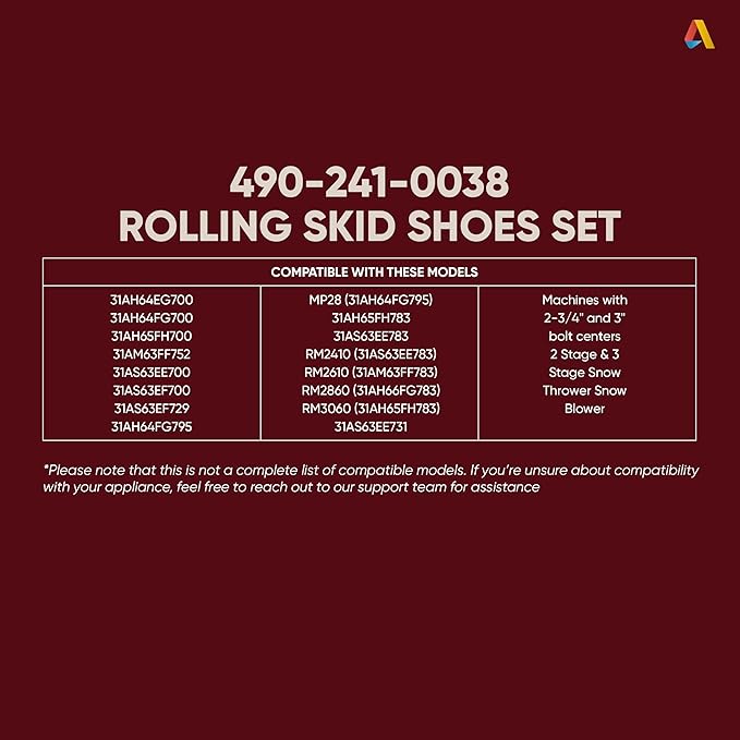 Canamax 490-241-0038 Universal Rolling Skid Shoes Set for Snowblower - Fit Most 2-Stage and 3-Stage Snow Thrower - Compatible with Craftsman MTD Arnold Troy-Bilt Cub Cadet Yard-Man Ariens and More
