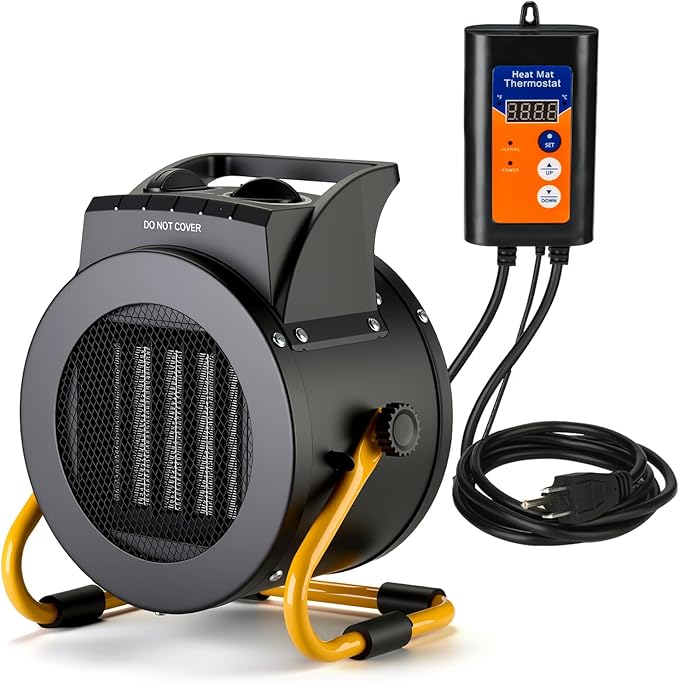 Greenhouse Heater with Digital Thermostat, 1500W/750W Electric Grow Tent Heaters, 3S PTC Fast Heating, 3 Modes Adjustment, Overheat Protection for Patio, Grow Tent, Greenhouse, Outdoor, BK