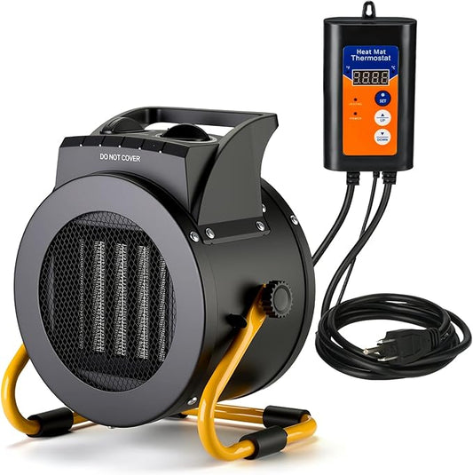 Greenhouse Heater with Digital Thermostat, 1500W/750W Electric Grow Tent Heaters, 3S PTC Fast Heating, 3 Modes Adjustment, Overheat Protection for Patio, Grow Tent, Greenhouse, Outdoor, BK