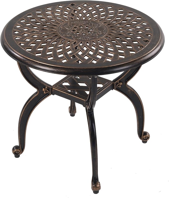 Cast Aluminum Outdoor Side Table,Small Patio Table,Outdoor Coffee Tables for Patio,Garden,Balcony, for All Weather (Copper, Round)