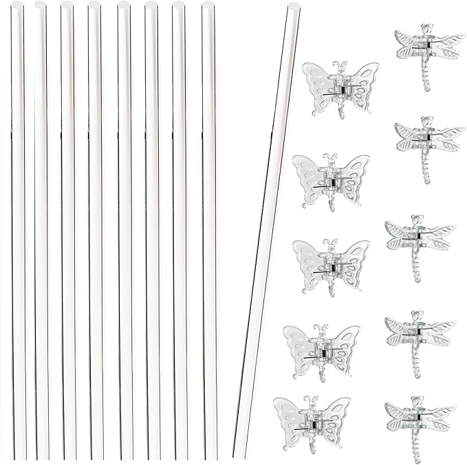 30Pcs Acrylic Plant Stakes Garden Single Stem Plant Support Stakes Clear Orchid Stakes and 30Pcs Clips Plant Support Sticks Clear Dragonfly Orchid Clip for Indoor and Outdoor Plants, Flowers, Tomatoes