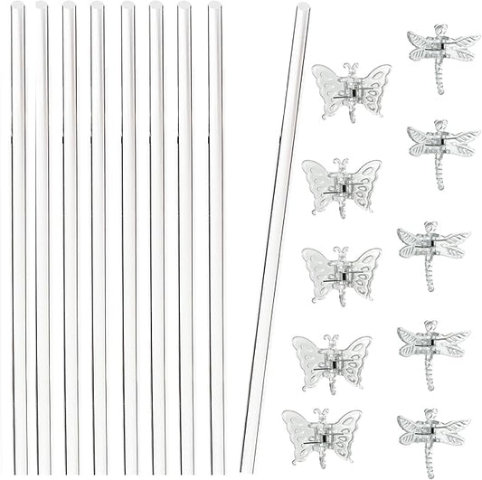 30Pcs Acrylic Plant Stakes Garden Single Stem Plant Support Stakes Clear Orchid Stakes and 30Pcs Clips Plant Support Sticks Clear Dragonfly Orchid Clip for Indoor and Outdoor Plants, Flowers, Tomatoes