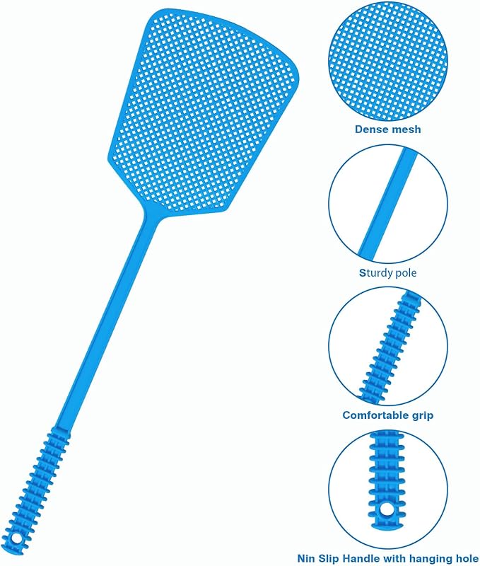 Wapodeai 5 Pack Fly Swatter, Plastic Heavy Duty Manual Fly Killer, Long Handle Flyswatter, Large Bug Swatters, Work for Indoor and Outdoor, Blue Green Pink Orange