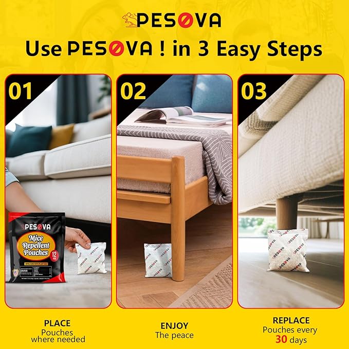 Mouse Repellent Pouches, Extra-Strength Peppermint Oil Rodent Repellent Pouches, Indoor Mice Repellent, Natural Rat & Mouse Repellent, Use Safe for Car/RV/Boat/Garage/Shed/Cabin (Pack of 6)