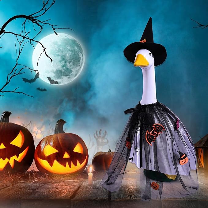 AZYM Halloween Porch Goose Outfits,2 Pcs/Set Pumpkin Bat Spider Cape Yard Goose Statue Clothes for 23" Statue Patio Lawn Garden Halloween Decoration