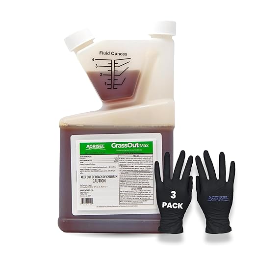 GrassOut Max Weed Killer, Targets 50+ Grassy Weeds Without Harming Desired Plants, Pet Safe, Large Area Treatment, Easy Application, 3-Pack of Disposable Gloves Included, 32 Ounces