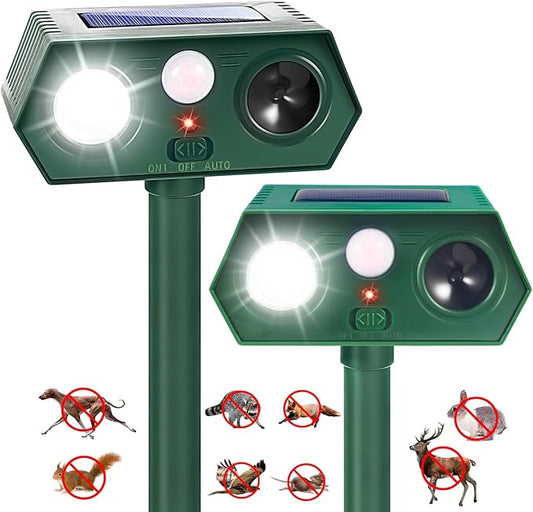 2Pack Ultrasonic Animal Repellent Outdoor Solar Animal Repeller witht Motion Sensor&LED Strober Ligh Cat Deterrent Outdoor Deer Repellent Device to Scare Skunk Rabbit Fox Dog Raccoon Squirrel 2025