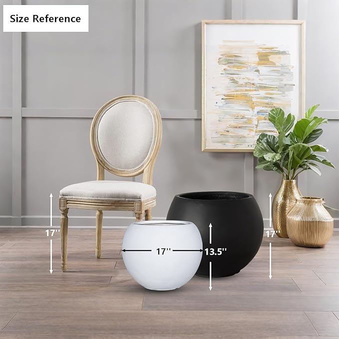 13.5 H x 17" Dia (12" Pot Opening) Round Fiberstone Planter with Drainage Hole, White, Indoor/Outdoor Large Plant Pot for Home Patio Garden, Ideal for Large Plants