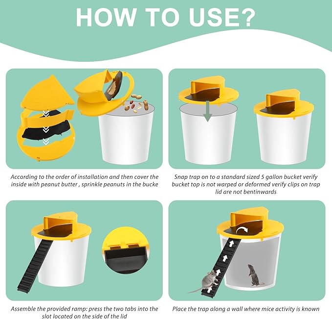 1PC Mouse Bucket Trap Mice Flip Lid Indoor Outdoor,Humane,Auto Reset 5 Gallon Bucket Compatible