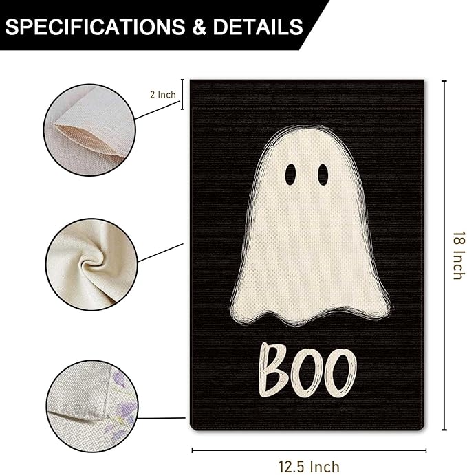 Happy Halloween Boo Garden Flag Cute Ghost Small Flag for Outside Burlap Double Sided Welcome Yard Lawn Decor 12.5x18"