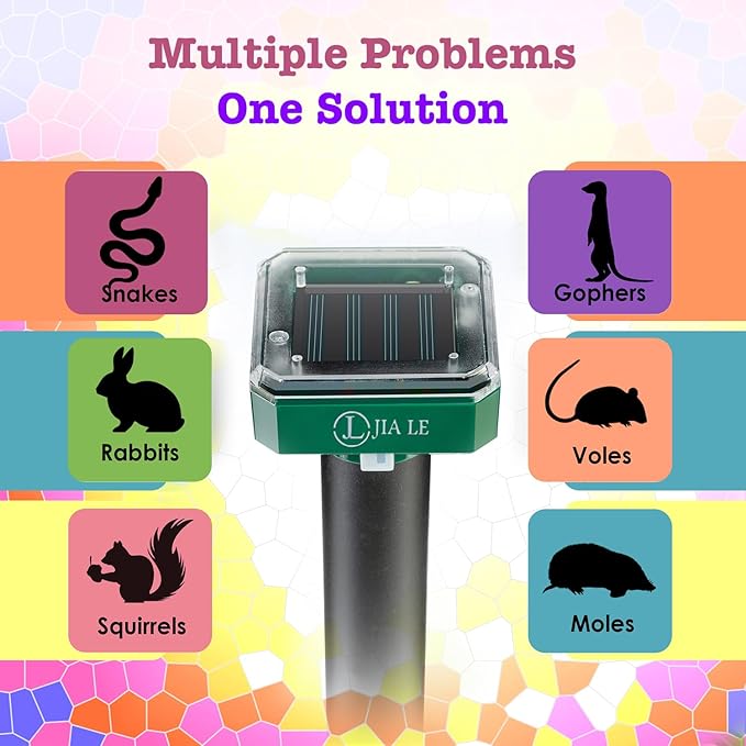 Mole Repellent Solar Powered 10 pk Gopher Solar Snake Repellent Ultrasonic Vole Gopher Sonic Waterproof Spikes Stakes for Garden Yard