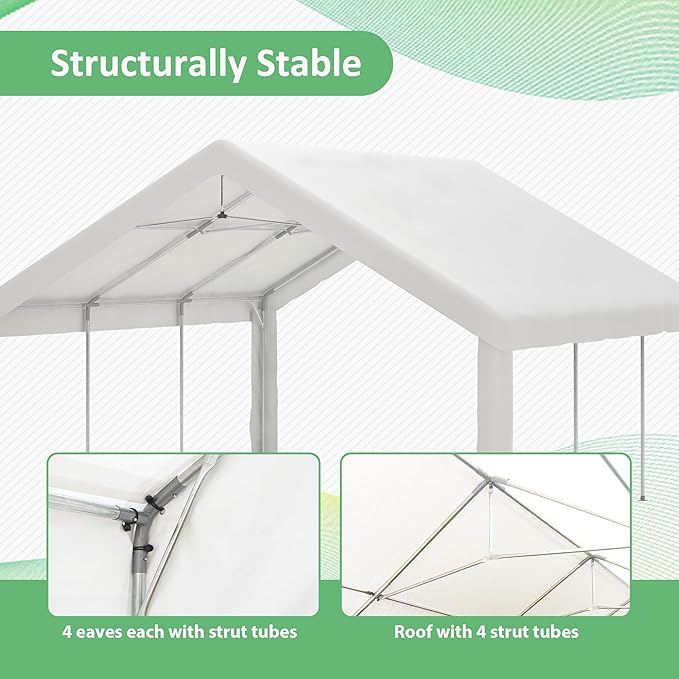 Heavy Duty Car Port - 20'x20' with Roll-up Sidewall, Ventilated Windows, Removable Sidewalls, Portable Outdoor Garage for Car, Truck, Boat, Canopy, Gray