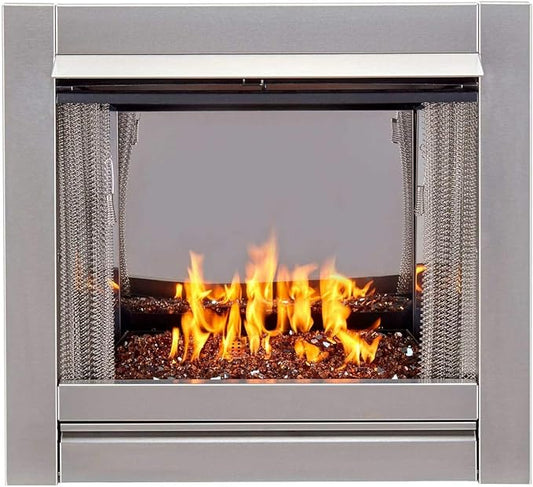 Duluth Forge Ventless Stainless Outdoor Gas Fireplace Insert with Reflective Copper Glass Media - 24,000 BTU, Manual Control - Model# DF450SS-G-RCO