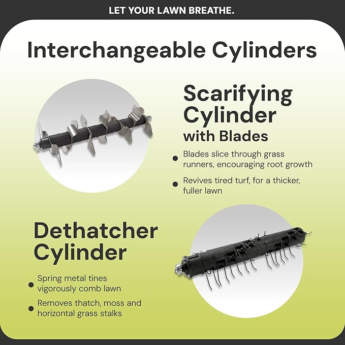 Sun Joe 24V-X2-DTS15 Scarifier and Dethatcher Kit, 5-Depth Positions, 15-inch, Brushless Motor, w/ 2 x 24-V 4.0-Ah Batteries and Dual Port Charger
