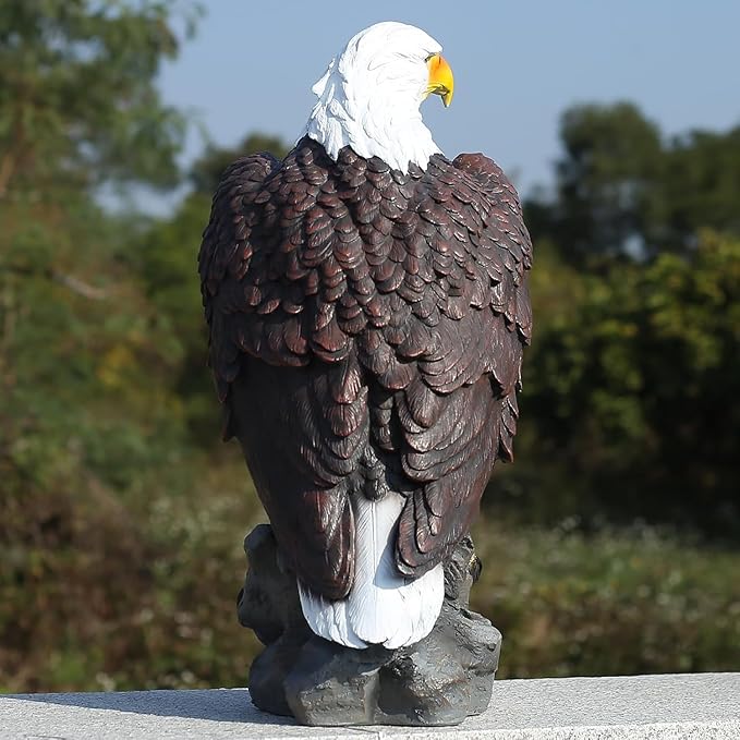 H:23.2in Outdoor Great Eagle Sculpture Garden Decoration Hand-Painted Bald Eagle Decoration - Bald Eagle Statue, Majestic American Indoor/Outdoor American Office, Courtyard Decoration