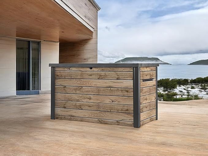 Nature Wood Design Storage Box, Weather-Resistant Deck Container, Perfect for store anything Indoor and Outdoor. (Natrul Wood Brown, 230 Gallon(32.7" D x 57.8" L x 33.8" W))