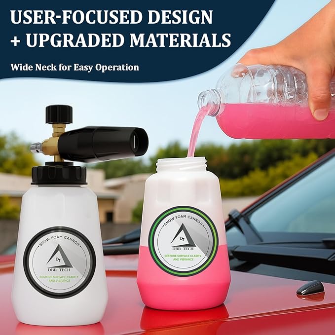 Foam Cannon for Pressure Washer, 1.1mm Orifice, 1000-4000 PSI, 1/4 Inch Quick Connector, Wide Neck and Adjustable Spray, Heavy Duty Car Snow Foam Blaster for Superior Foaming & Deep Clean, Black