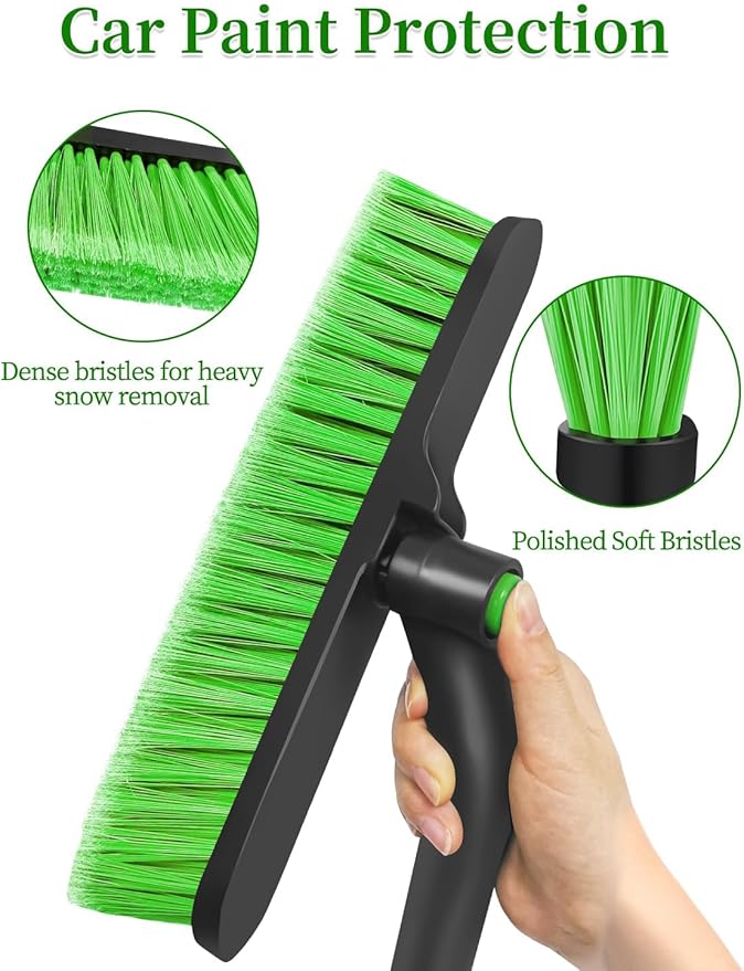 HEEYA 42.5 Inch Car Scraper Snow Brush, 12.6 Inch Large Brush Head with Ice Scraper for Window Windshield, Portable Snow Scraper for SUV Truck Vehicle Jeep RV Auto - Green