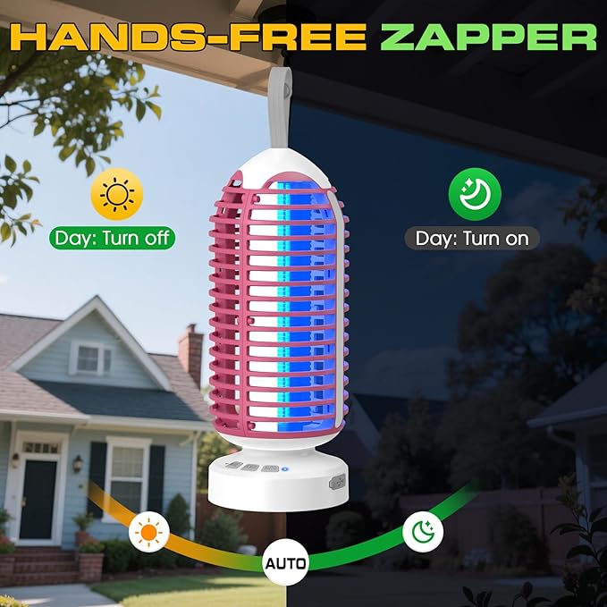 Bug Zapper Outdoor Indoor, Cordless Mosquito Zapper with LED Lights and Marquee Lights, Rechargeable Fly Zapper Outdoor Waterproof for Camping, Patio, Backyard, Garden, Home