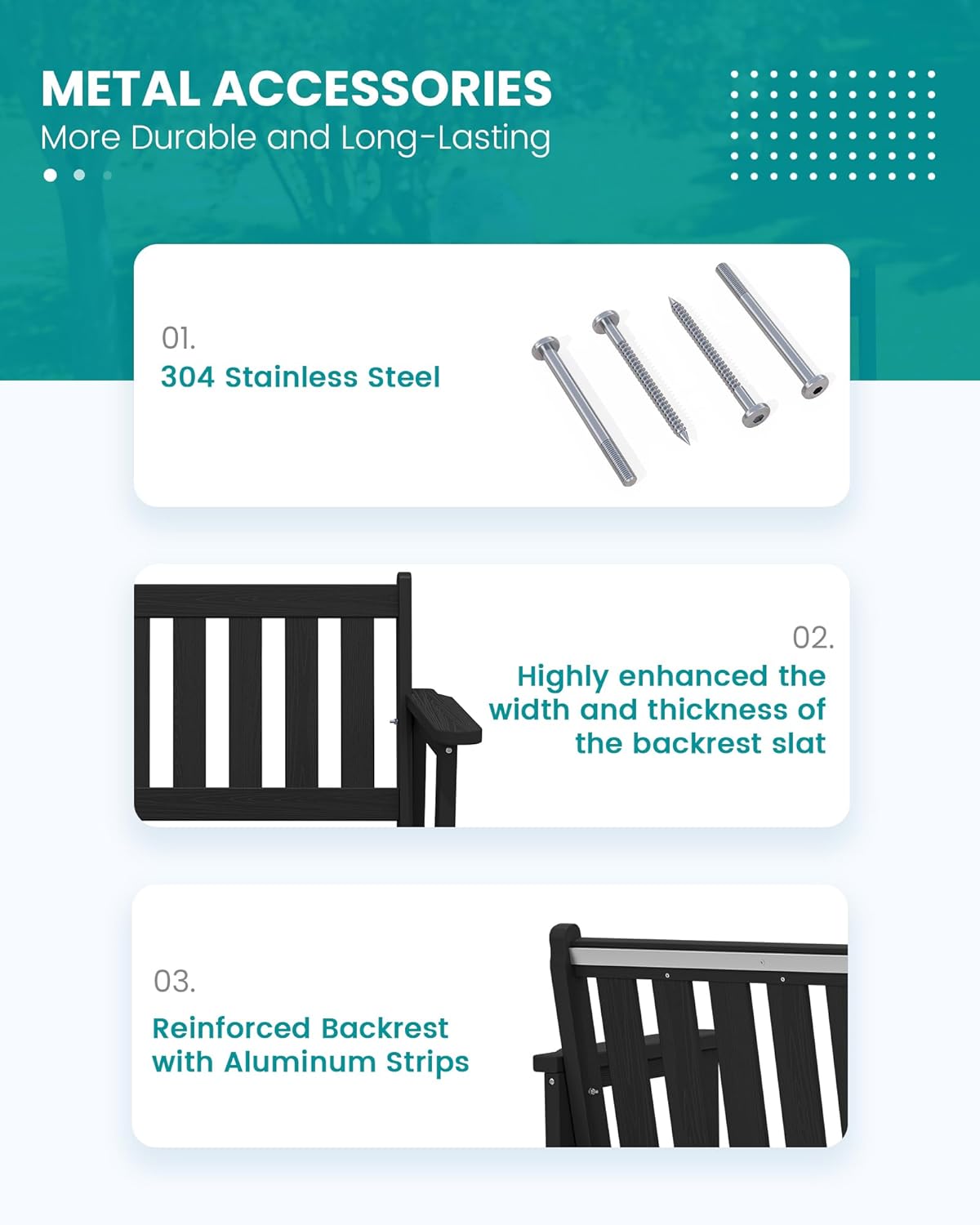 SERWALL Outdoor Bench, HDPE Outdoor Benches Weatherproof, 2-Person Garden Bench with 660 lbs Weight Capacity, Patio Benches for Outdoors, Garden, Porch, Backyard and Park, Black, 4 Pack