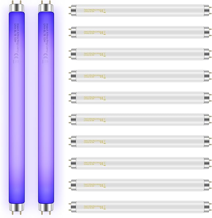Qualirey 12 Pack Bug Zapper Replacement Light Bulbs 10W for 20W Indoor Bug Zapper, BL T8 F10W 13Inch Light Tube Compatible with Aspectek, Liba, Micnaron, Lulu Home and Other 20W Mosquito Lamp