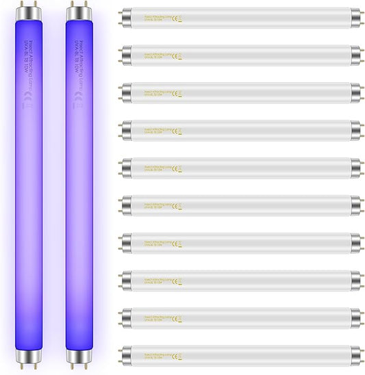 Qualirey 12 Pack Bug Zapper Replacement Light Bulbs 10W for 20W Indoor Bug Zapper, BL T8 F10W 13Inch Light Tube Compatible with Aspectek, Liba, Micnaron, Lulu Home and Other 20W Mosquito Lamp