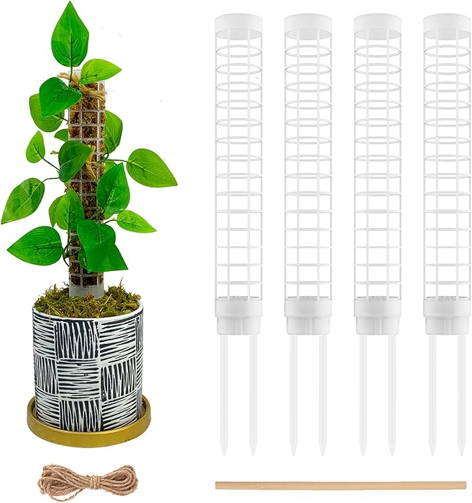 Moss Pole,Small Moss Pole Monstera Plant Support,Plastic Moss Pole for Plants Indoor and Climbing Plants-Mighty Plant Support. (White,4)