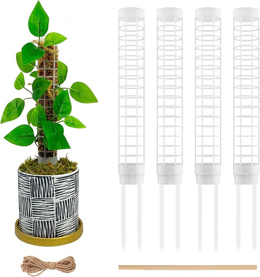 Moss Pole,Small Moss Pole Monstera Plant Support,Plastic Moss Pole for Plants Indoor and Climbing Plants-Mighty Plant Support. (White,4)