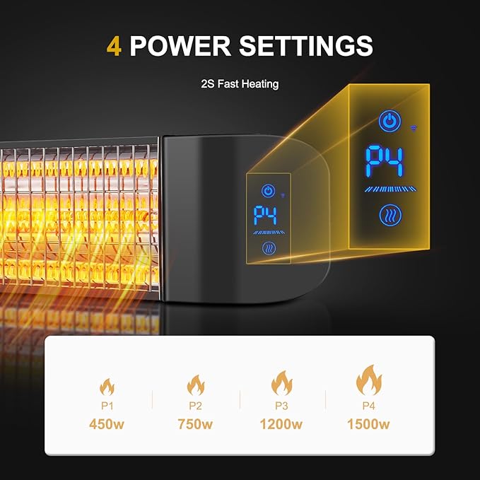 Pasapair Electric Patio Heater - Smart Infrared Indoor Heater 24H Timer with APP Control - Wall Mounted Outdoor Heater for Patio Garage - IP65 CSA Certified