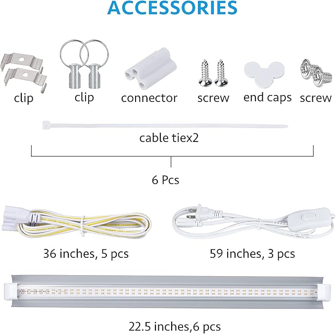 Grow Light, 2ft T8,150W(6 x 25W, 900W Equivalent), Super Bright, Full Spectrum Sunlight Plant Light, LED Grow Light Strips, Grow Light Bulbs for Indoor Plants,Greenhouse,6-Pack