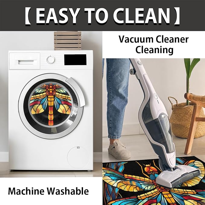 cfpolar Non-Slip Soft Half Round Door Mat, Colorful Dragonfly Semicircle Mat for Indoor Entrance Garage Bath Living Room Patio 24 x 36 in