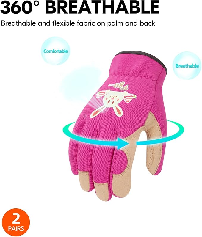 Vgo... 2Pairs Age 6-7 Kids Gardening, Lawning, Working Gloves(Size L, 2Colors, KID-SL7362)