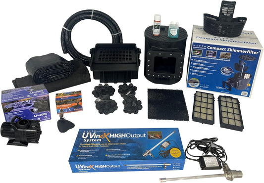 HALF OFF PONDS Savio Select 4,000 GPH Submersible Pump Pond Kit with 15' x 20' PVC Plastic Pond Liner, UV Clarifier for Water Garden & Koi Pond