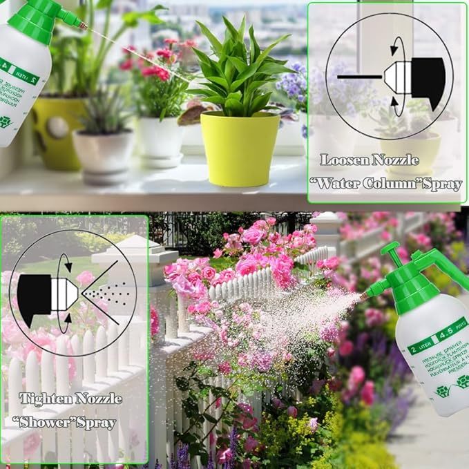MRPAPA 2 Pack Handheld Pump Sprayer, Garden Pressure Water Spray Bottle with Adjustable Brass Nozzle for Plants (2L-Green-2PCS)