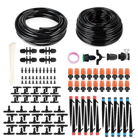 Drip Irrigation System - Irrigation System for Garden w/ 1/4" & 1/2" Fast-Lock Tubing - Adjustable Nozzles & Sprinklers Garden Watering System (230FT Kits)