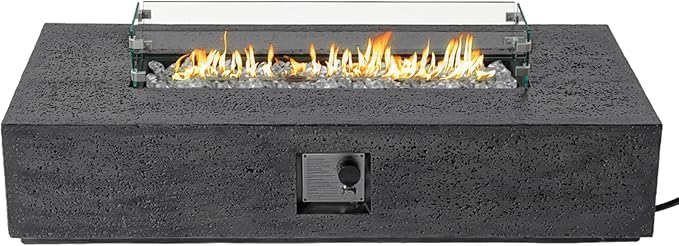 SUNBURY Outdoor Propane Burning Fire Pit, 56x28 inch Square Patio Fire Table 50,000 BTU Fire Pit for Outside with Waterproof Cover and Glass Stones, Light Gray