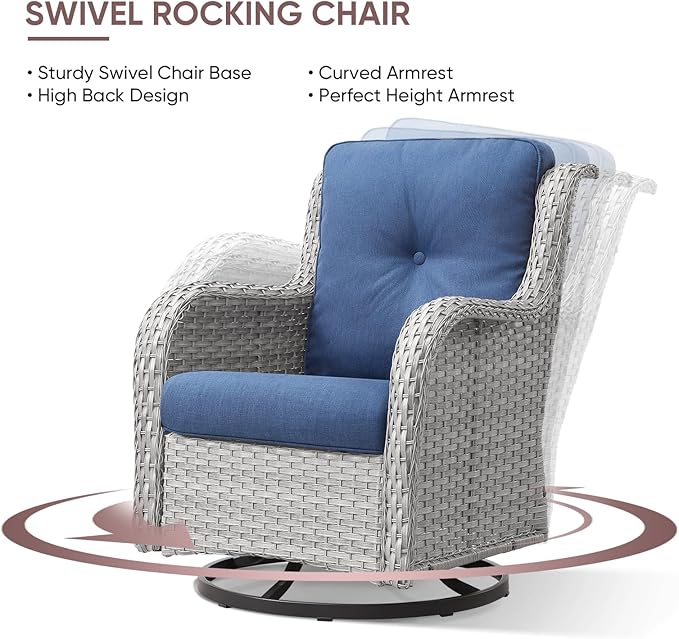 Patio Furniture 4 Piece, All-Weather PE Wicker Outdoor Furniture Set with Coffee Table,Outdoor Patio Furniture with Swivel Rocker Chairs and Outdoor Sofa