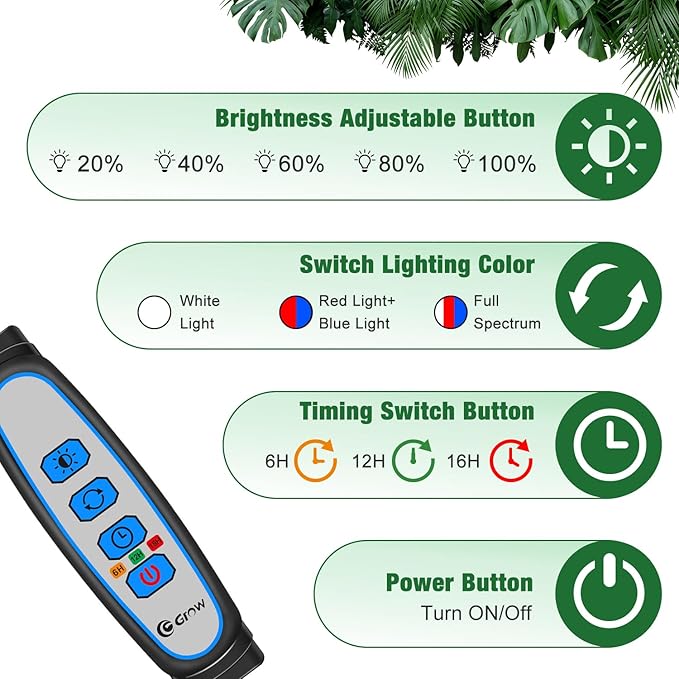 Wolezek Grow Lights for Indoor Plants, 2 Pack Full Spectrum Plant Light with Adjustable Stand, 5-Head LED Grow Light with Auto 6/12/16H Timer, 5 Brightness Levels, Ideal for Large & Tall Plants