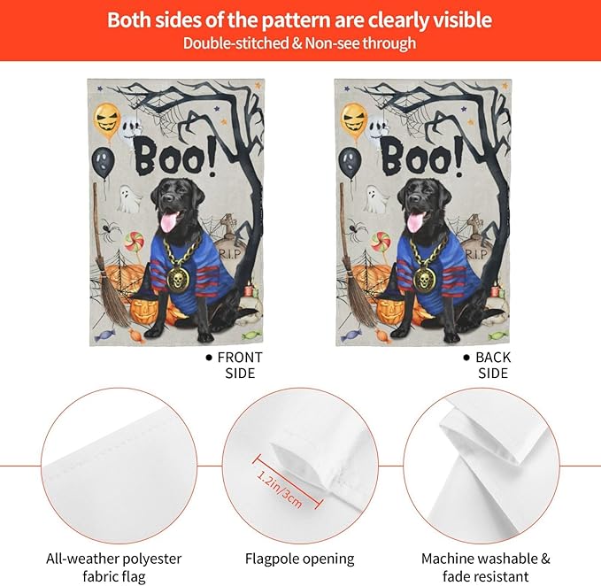 Labrador Black Dog Halloween Boo Pumpkin Garden Flag Welcome Party Outdoor Outside Decorations Picks Home House Garden Yard Decor 12x18 Inch