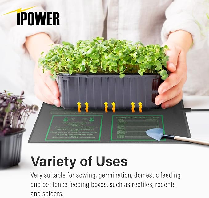 iPower GLHTMTPROMX2 20" x 20.75" Seedling Heat Mat 2-Pack Upgraded Carbon Film Durable Waterproof Indoor Warm Hydroponic Plant Germination Starting Pad, Black