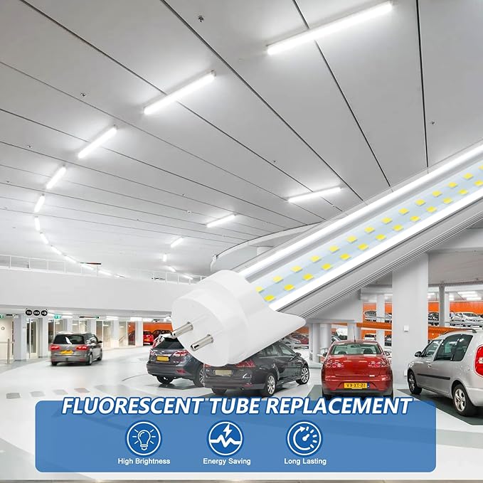 T8 LED Bulbs 4 Foot, 24W 3120 Lumen, 6500K Cool White, Type A+B 4FT Tube Light, T10 T12 65W Equivalent Fluorescent Replacement for Office Shop Light, Remove Ballast or Plug & Play, 4 Pack