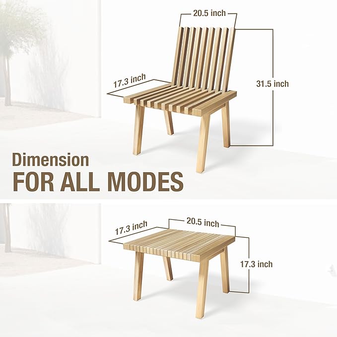 Melino Wooden Convertible Bench Picnic Table, Outdoor Bench Wood, 500Lbs Weight Capacity, Park Bench for Outdoors, Porch, Balcony (Small Size)
