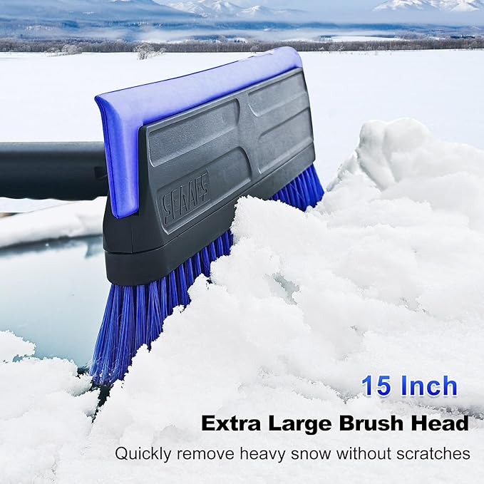 SEAAES 56 Inch Truck Snow Brush Scraper Long Handle, Heavy Duty Extendable Snow Broom for SUV, Windshield Ice Scraper with Foam Grip for Car Automobile Vehicle Window - Blue