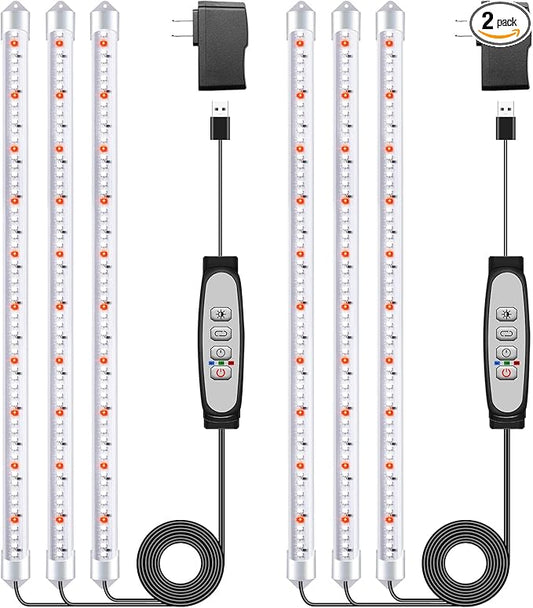 Tri-Bars Grow Light Strips for Indoor Plants with Auto ON/Off Timer 6/12/18H, 5 Dimmable Levels for Shelves Plant Growing(Pack 2)