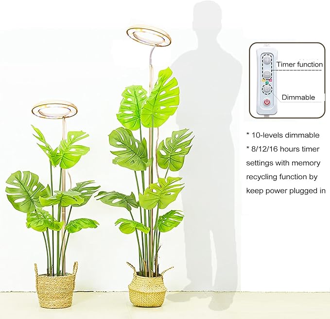JCBritw LED Grow Light Floor Standing Adjustable Plant Lamp on Stand for Indoor Plants Dimmable with Timer Function