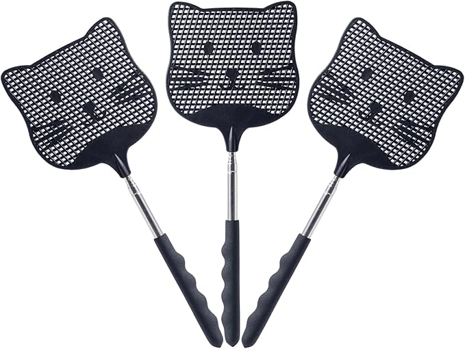 3 Pack Extendable Fly Swatter, 25 inch Long Handle Flyswatters, Plastic Heavy Duty Fly Swatters Manual for Indoors Patio Garden and Outdoors Black